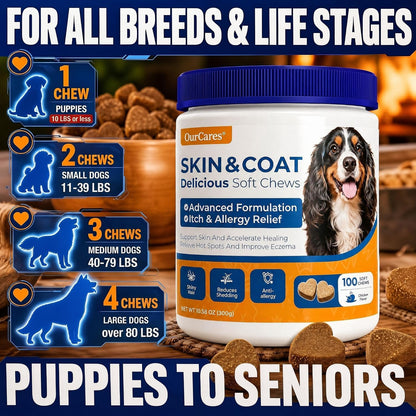 Omega 3 Fish Oil for Dogs Skin & Coat, Allergy & Itch 15 Ct | Pure Wild Alaskan Salmon Oil with 180Mg EPA + 120Mg DHA per Chew. for Skin, Coat, Shedding, Itch & Seasonal Allergies.