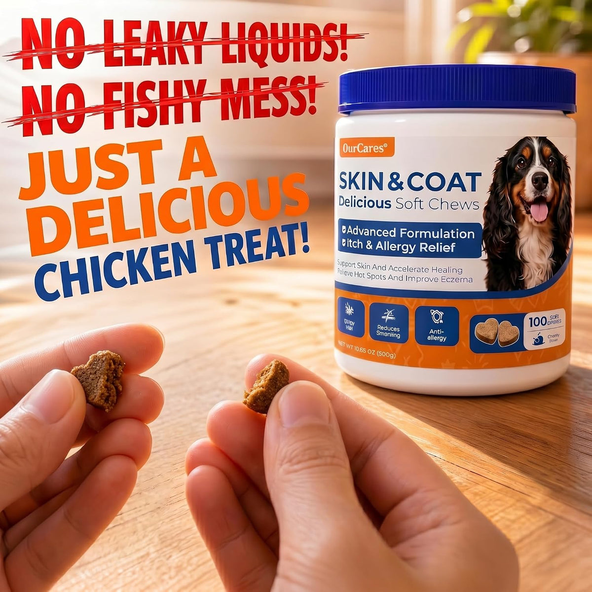 Omega 3 Fish Oil for Dogs Skin & Coat, Allergy & Itch 15 Ct | Pure Wild Alaskan Salmon Oil with 180Mg EPA + 120Mg DHA per Chew. for Skin, Coat, Shedding, Itch & Seasonal Allergies.