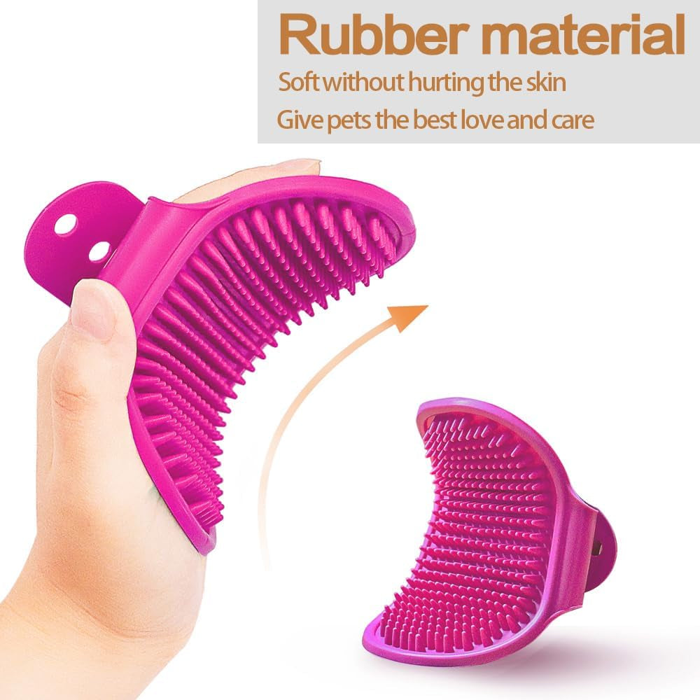 Dog Bath Brush Pet Bath Comb Brush Soothing Massage Rubber Comb 2Pcs with Adjustable Ring Handle for Long Short Haired Dogs and Cats (Blue+Rose)