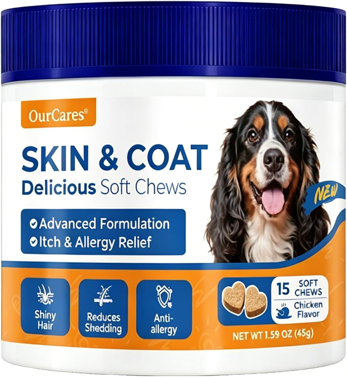 Omega 3 Fish Oil for Dogs Skin & Coat, Allergy & Itch 15 Ct | Pure Wild Alaskan Salmon Oil with 180Mg EPA + 120Mg DHA per Chew. for Skin, Coat, Shedding, Itch & Seasonal Allergies.